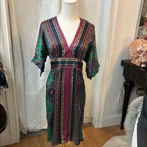 Festive Multicolor Silk V-Neck Dress